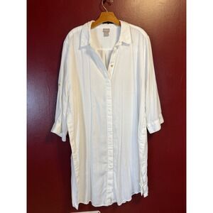 Chico's Button Up Shirt Dress Women's Size XXL White Tunic Minimalist Lagenlook